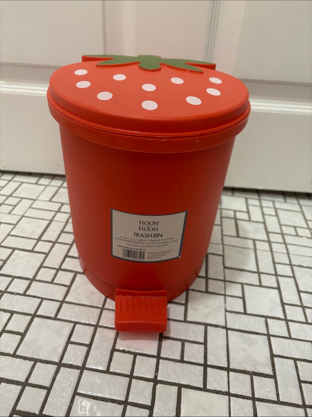 Red Strawberry-Top Pedal Trash Bin